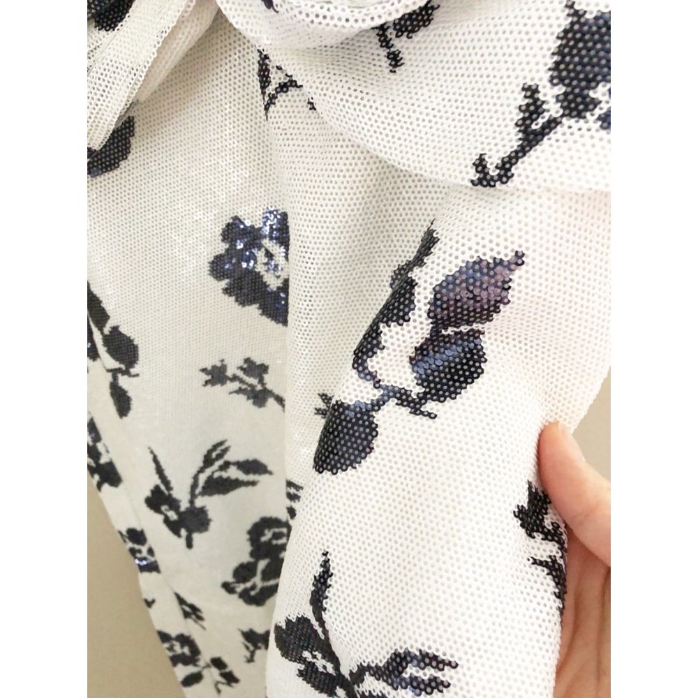 Self-Portrait Women's White Blue Floral Sequin Midi Skirt 4 - Picture 4 of 6
